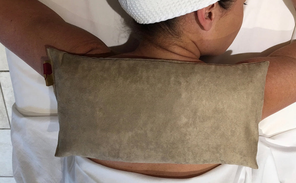 Large Rectangle Cherry Stone Pillow in Tan Ultra-Suede