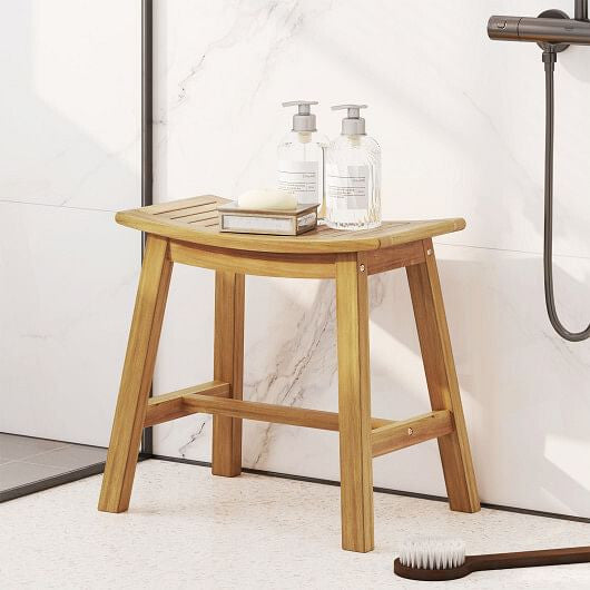 Teak Wood Shower Stool with Curved Seat for Inside Shower Spa