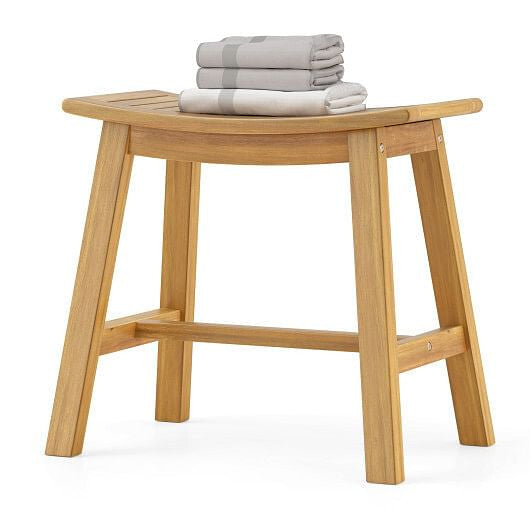 Teak Wood Shower Stool with Curved Seat for Inside Shower Spa