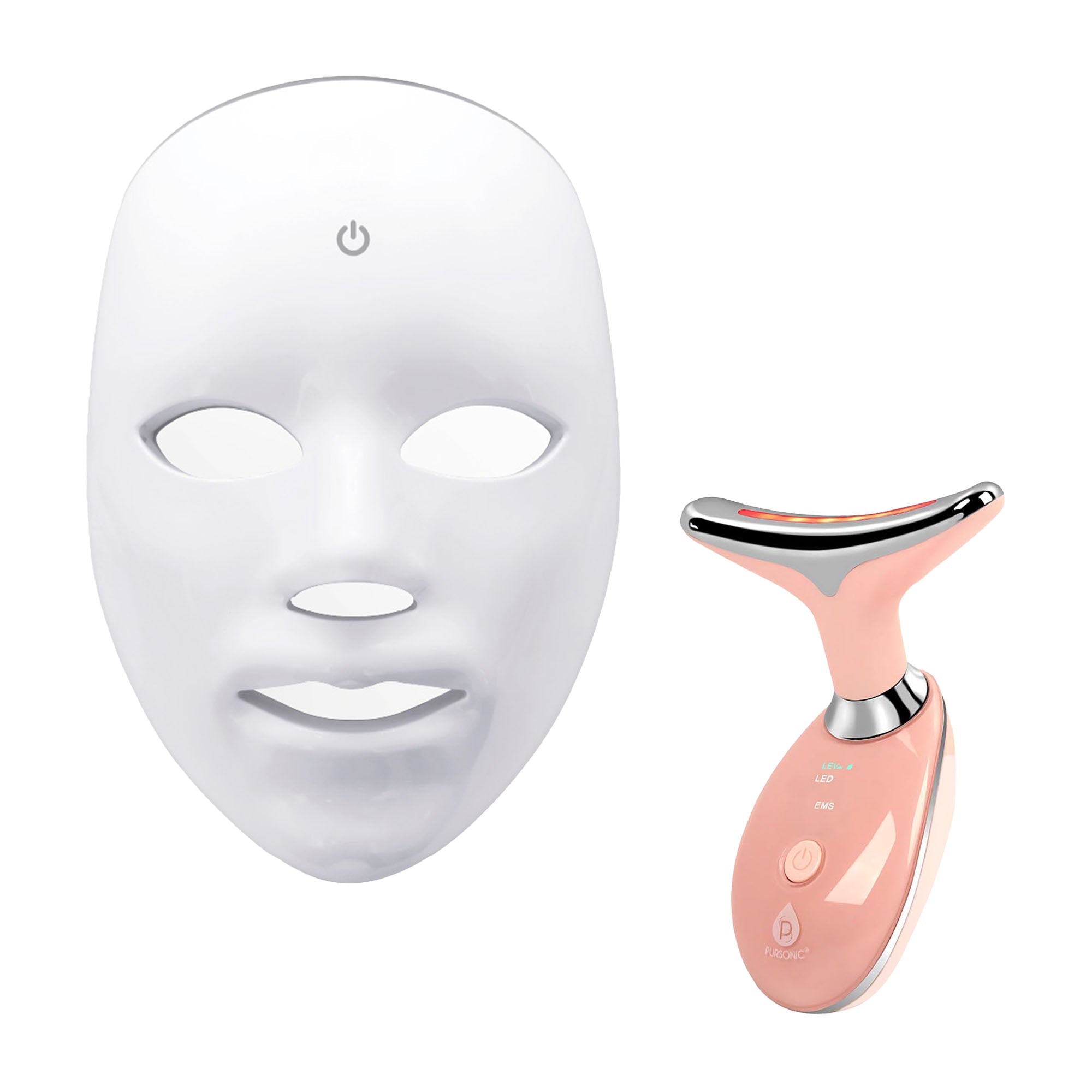Pursonic LED Glow Set – 7-in-1 LED Light Therapy Face Mask + 7-in-1 LED Face & Neck Sculpting Wand